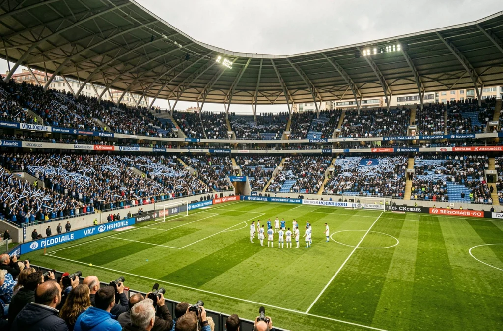 Vue du stade Vélodrome pendant un match de l'OM avec joueurs et supporters en tribune