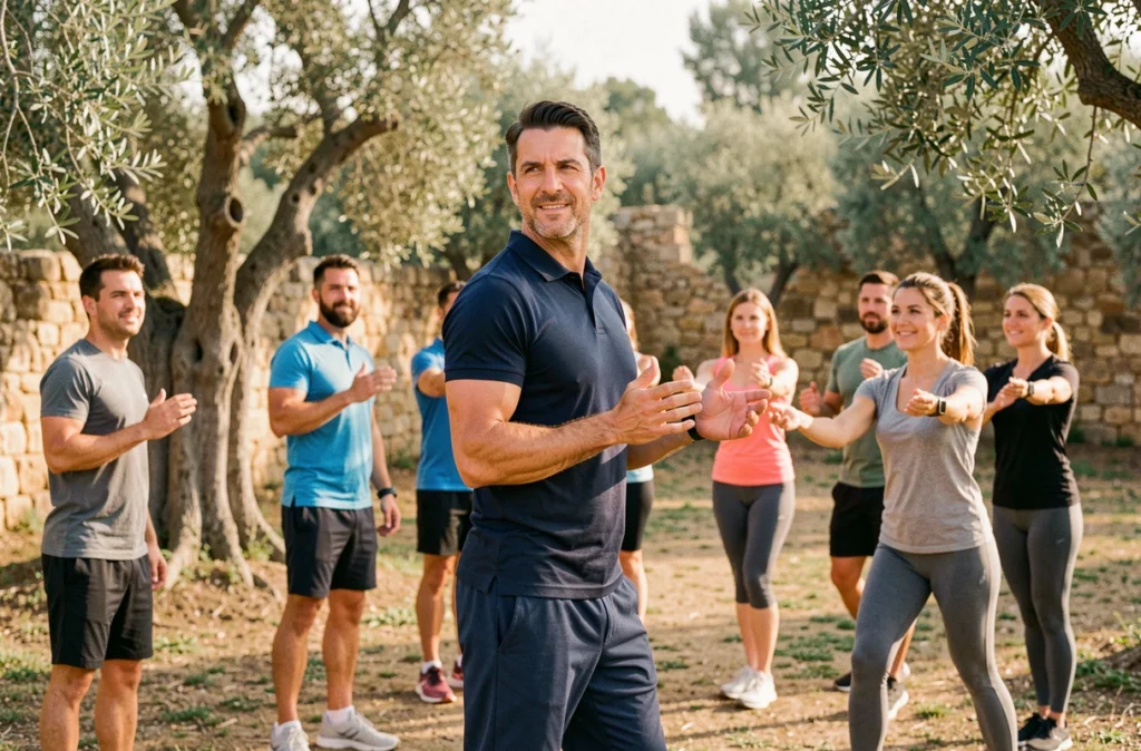Grégory Mostacci coach sportif dirigeant une séance d'équipe en Provence