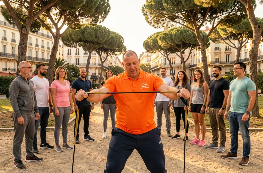 Jean-Michel Andriot d'ABC Coach Sportif animant une séance en plein air à Marseille